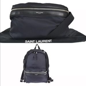 SAINT LAURENT Logo 2Way Backpack Shoulder Bag Nylon Leather Black Italy